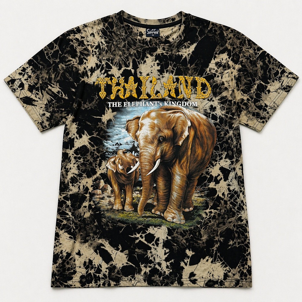 Saffar Thailand The Elephant's Kingdom Tie Dye Graphic T Black M safari jungle